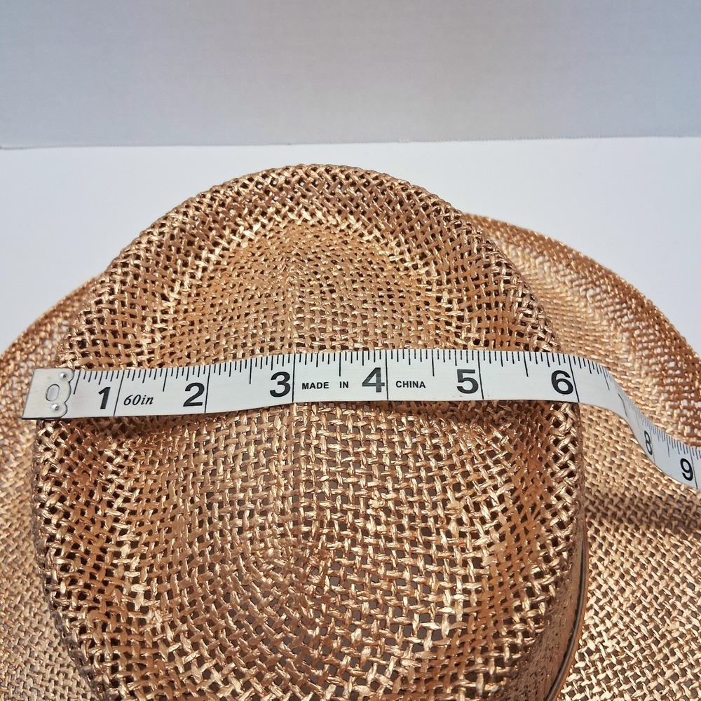 Y2K VTG Straw Boater Hat Gold Stiff Rigid Crown Black Flower Small/Medium EUC - Picture 7 of 12
